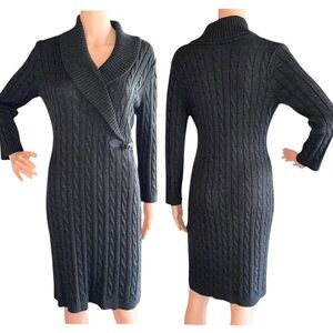Calvin Klein Charcoal Cable Knit Long Sleeve Dress